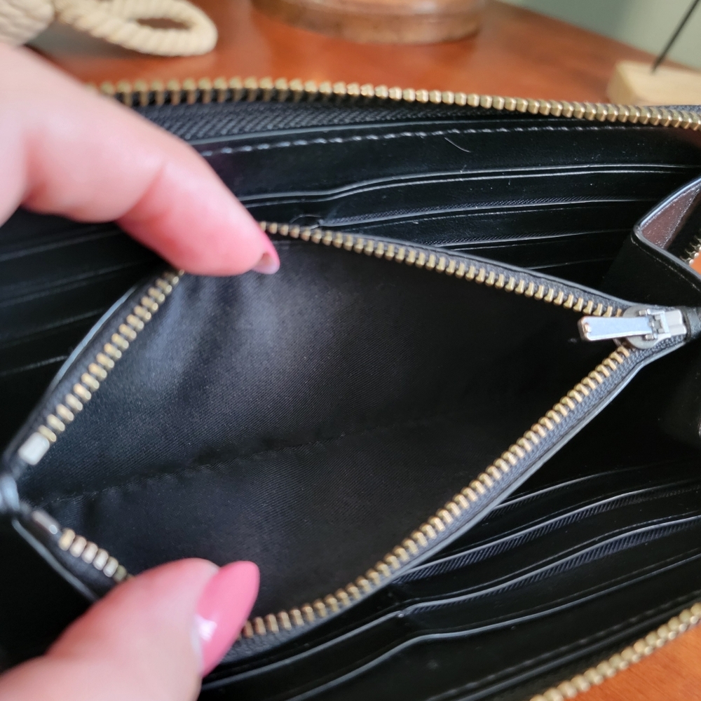 Coach 58485 Rexy Metal Embroidery Black Leather Accordion Wallet - Picture 6 of 14